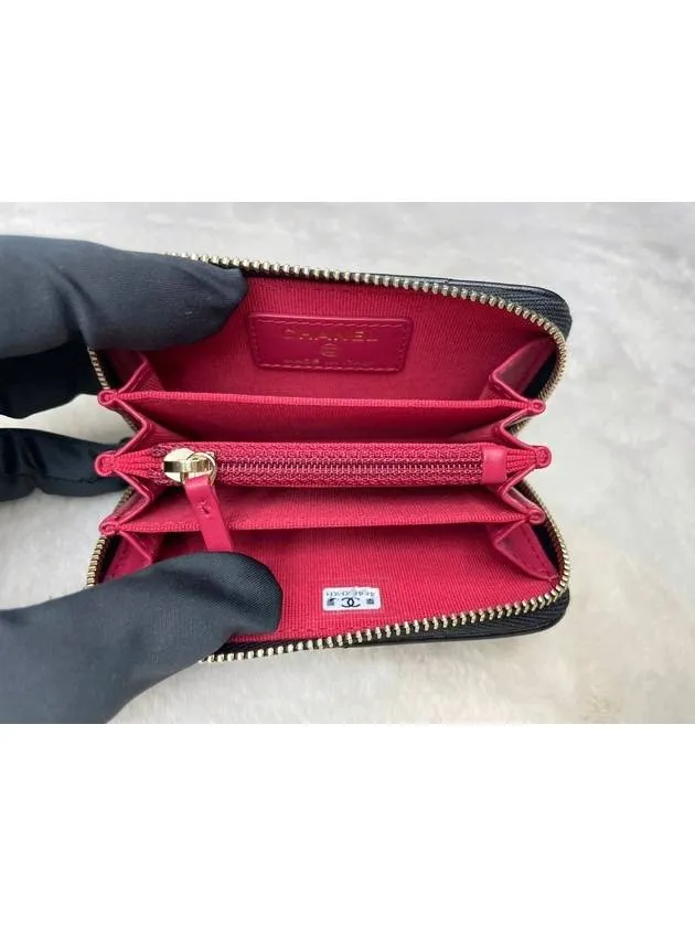 19 CC Logo Zip Around Lambskin Card Wallet Black Chanel