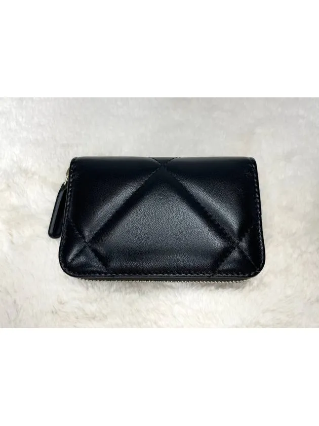19 CC Logo Zip Around Lambskin Card Wallet Black Chanel