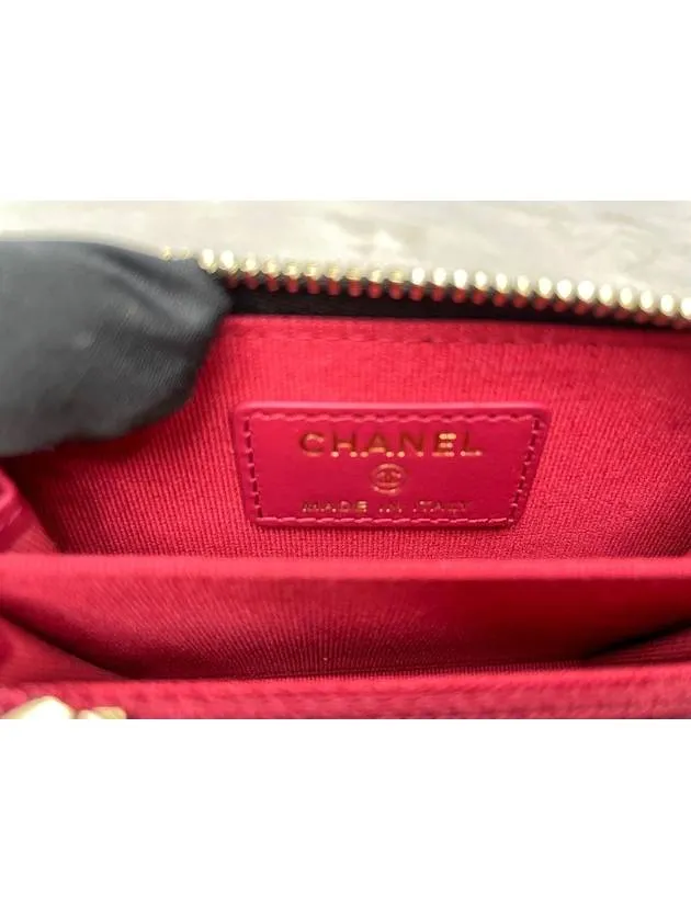 19 CC Logo Zip Around Lambskin Card Wallet Black Chanel