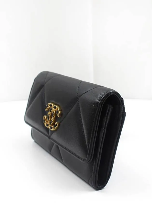 19 flap medium wallet lambskin black gold plated 30th unit AP0953 Chanel