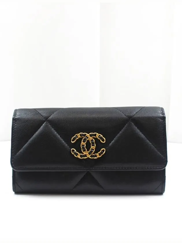 19 flap medium wallet lambskin black gold plated 30th unit AP0953 Chanel