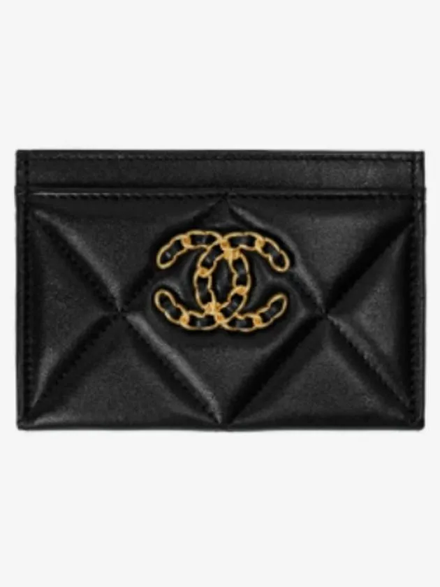 19 Gold Chain Logo Quilted Lambskin Card Wallet Black Chanel