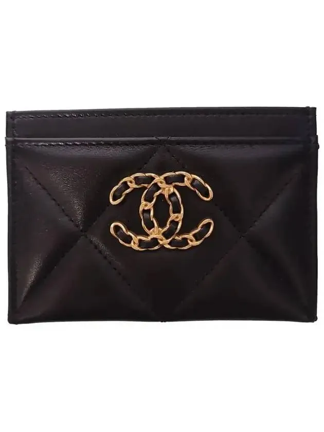 19 Gold Chain Logo Quilted Lambskin Card Wallet Black Chanel