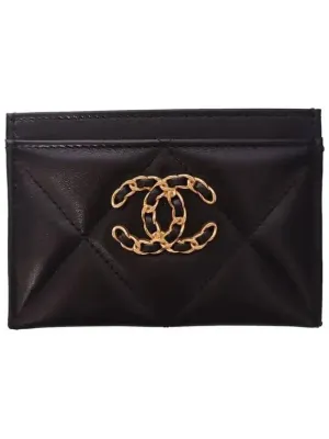 19 Gold Chain Logo Quilted Lambskin Card Wallet Black Chanel