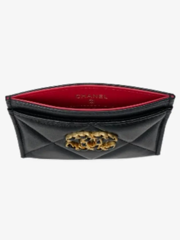 19 Gold Chain Logo Quilted Lambskin Card Wallet Black Chanel