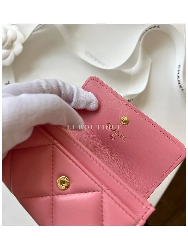 19 Gold Hardware Lambskin Flap Card Wallet Coral Pink Chanel