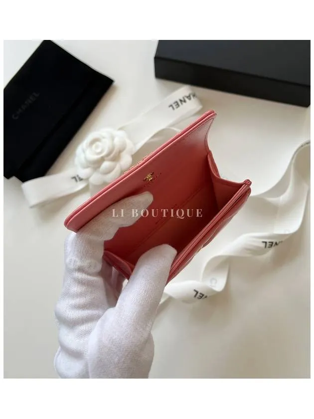 19 Gold Hardware Lambskin Flap Card Wallet Coral Pink Chanel
