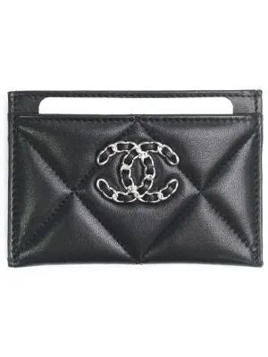 19 Logo Chain Quilted Lambskin Card Wallet Black Chanel