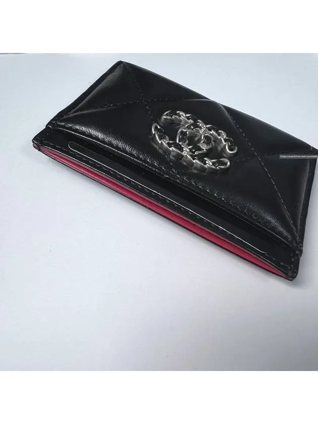 19 Logo Chain Quilted Lambskin Card Wallet Black Chanel