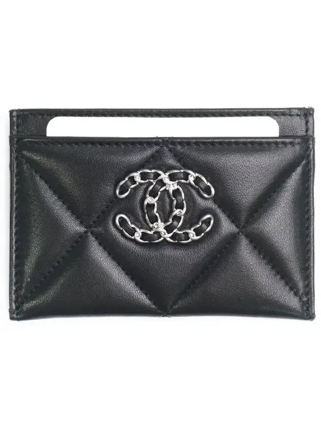 19 Logo Chain Quilted Lambskin Card Wallet Black Chanel