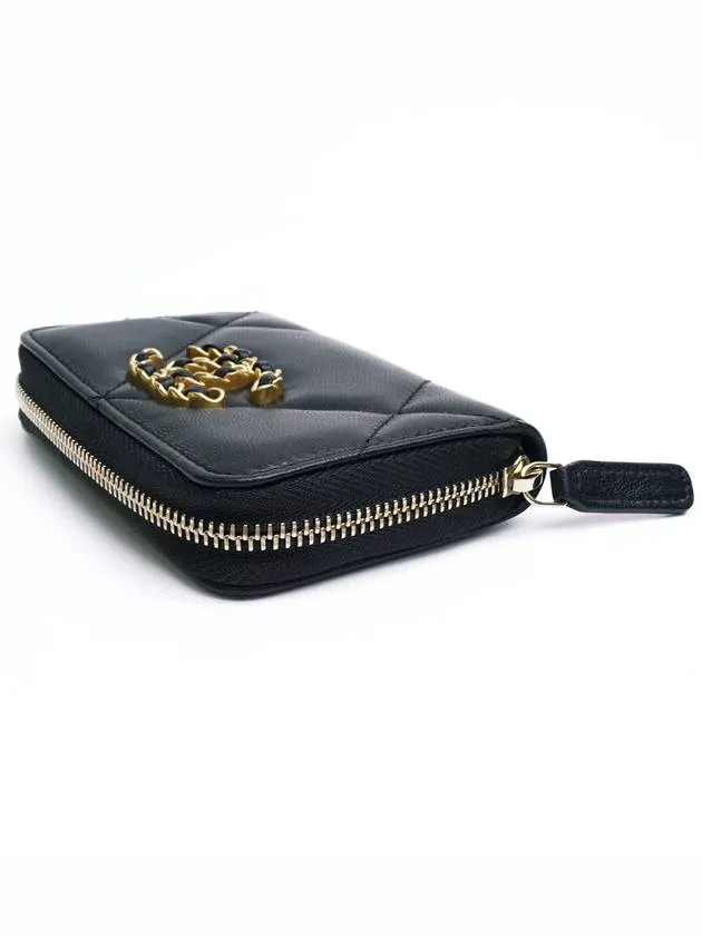 19 Zip Around Lambskin Card Wallet Black Chanel