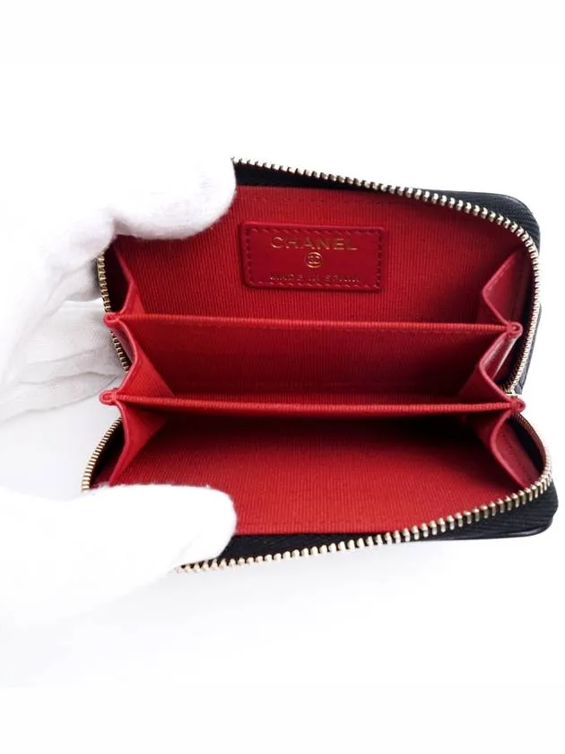 19 Zip Around Lambskin Card Wallet Black Chanel