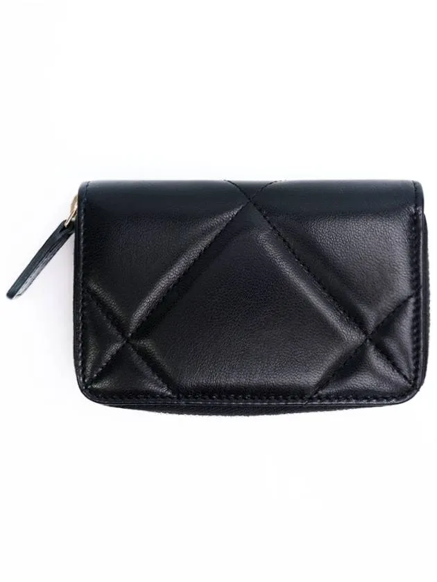 19 Zip Around Lambskin Card Wallet Black Chanel