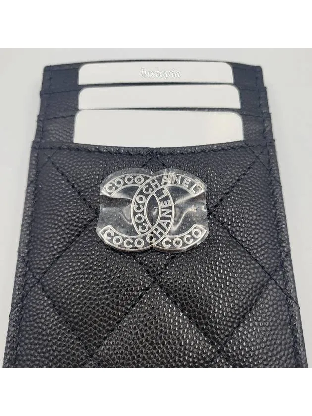24P Coco Lettering CC Logo Card Slot Caviar Black AP3835 Chanel