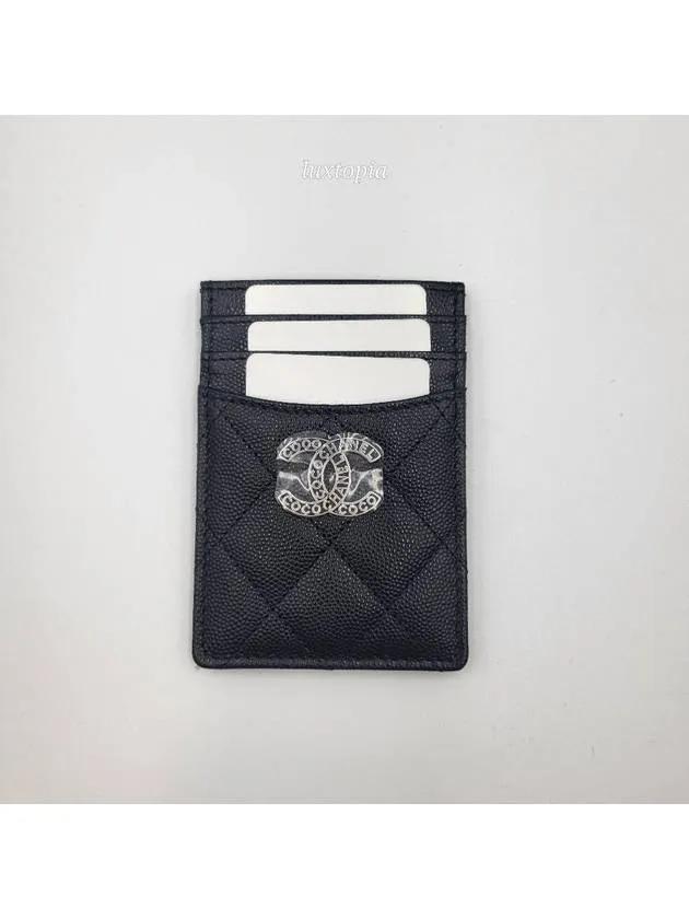 24P Coco Lettering CC Logo Card Slot Caviar Black AP3835 Chanel