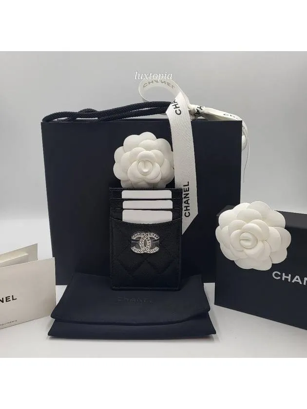 24P Coco Lettering CC Logo Card Slot Caviar Black AP3835 Chanel
