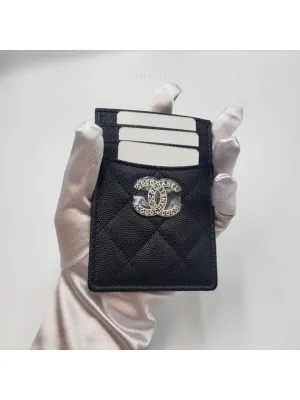 24P Coco Lettering CC Logo Card Slot Caviar Black AP3835 Chanel