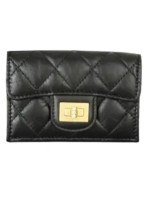 2.55 Vintage Tri-Fold Calfskin Half Wallet Black Chanel