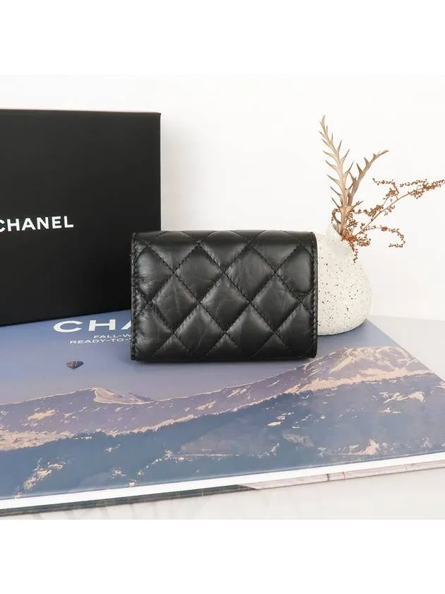 2.55 Vintage Tri-Fold Calfskin Half Wallet Black Chanel