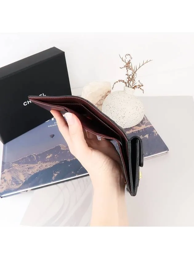 2.55 Vintage Tri-Fold Calfskin Half Wallet Black Chanel