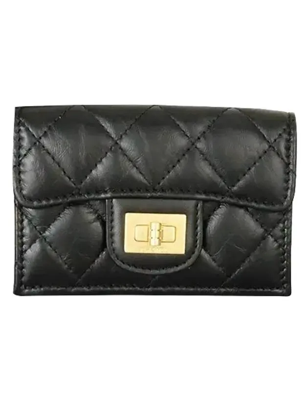 2.55 Vintage Tri-Fold Calfskin Half Wallet Black Chanel