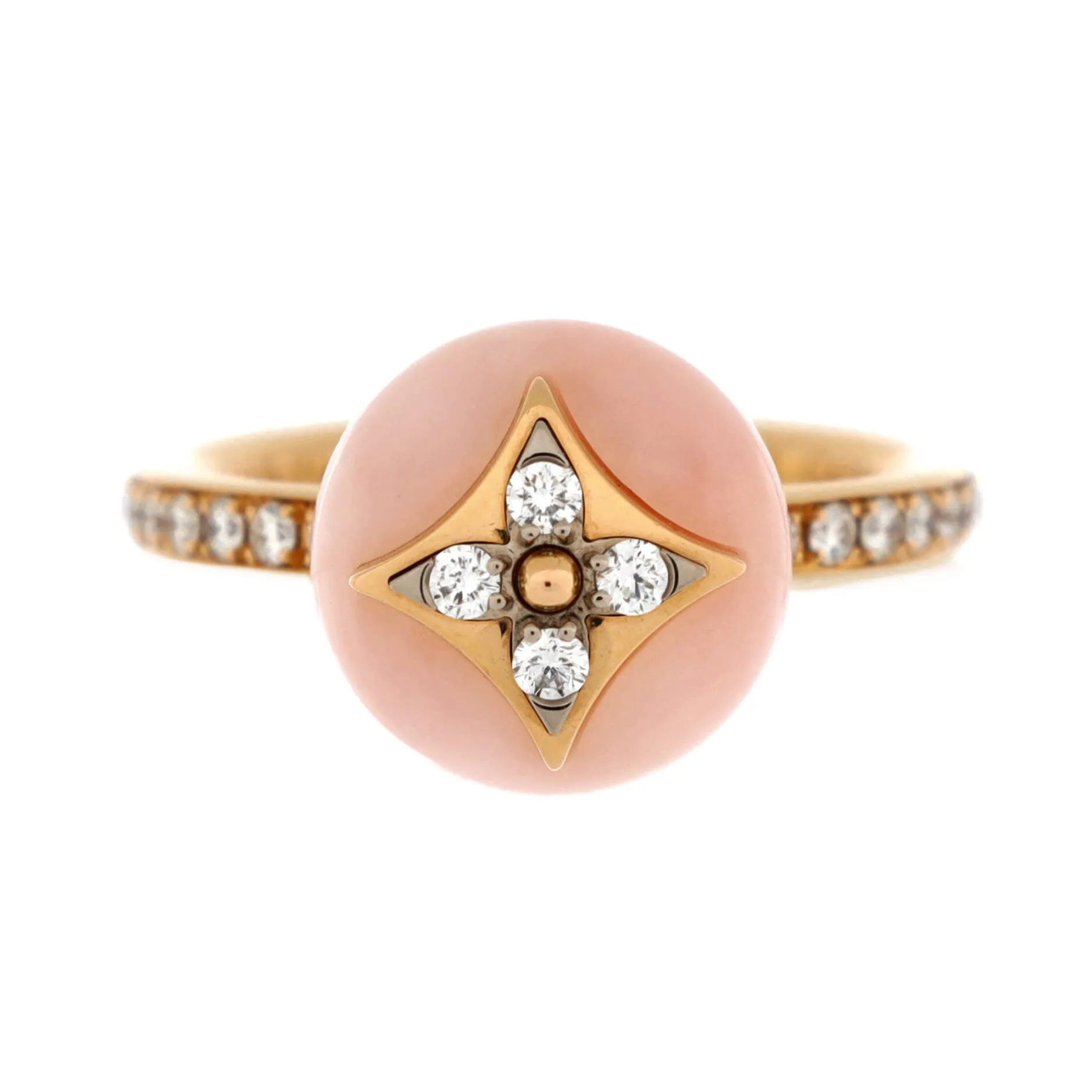 B Blossom Ring 18K Rose Gold and 18K White Gold with Pink Opal and Diamonds