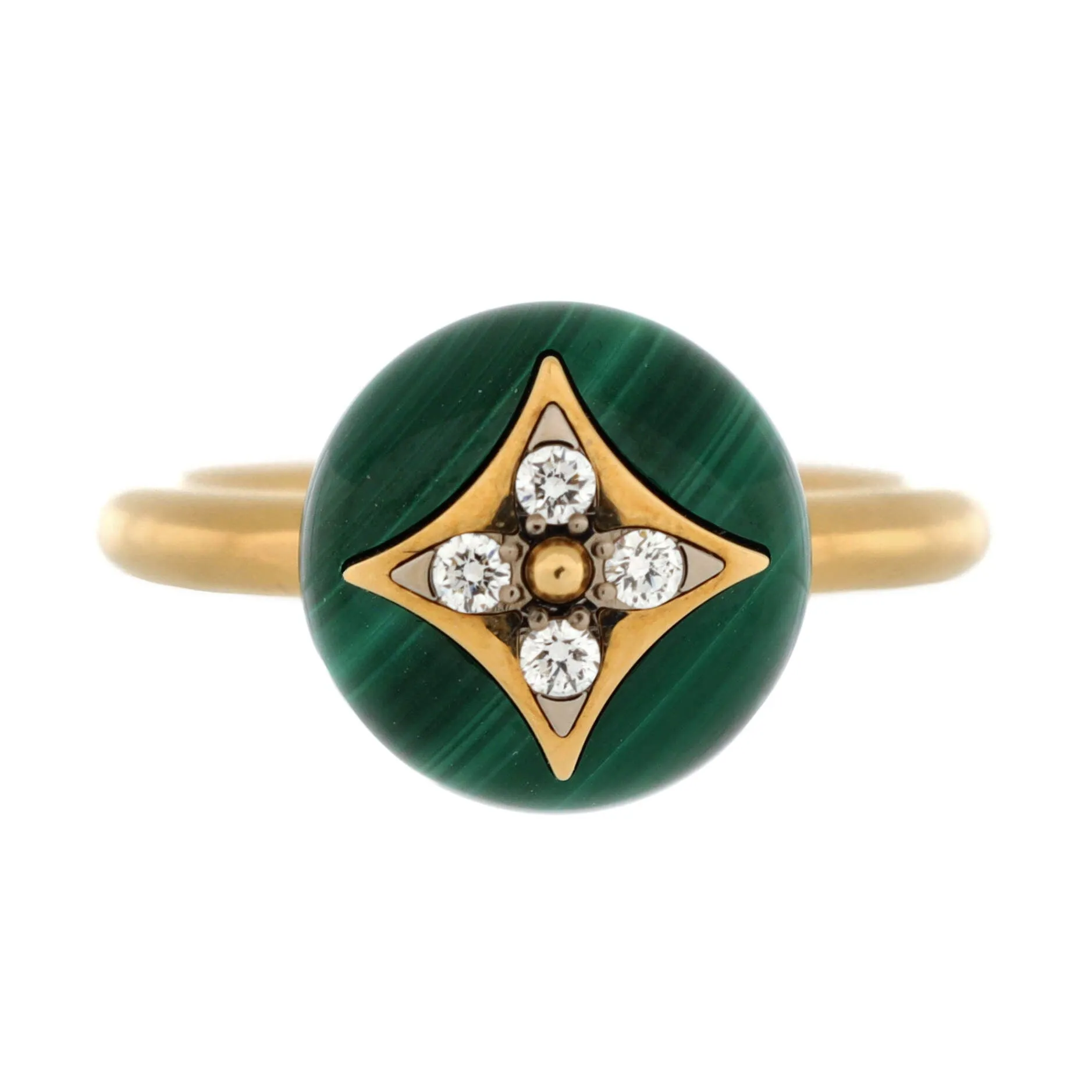 B Blossom Ring 18K Yellow Gold and 18K White Gold with Malachite and Diamonds