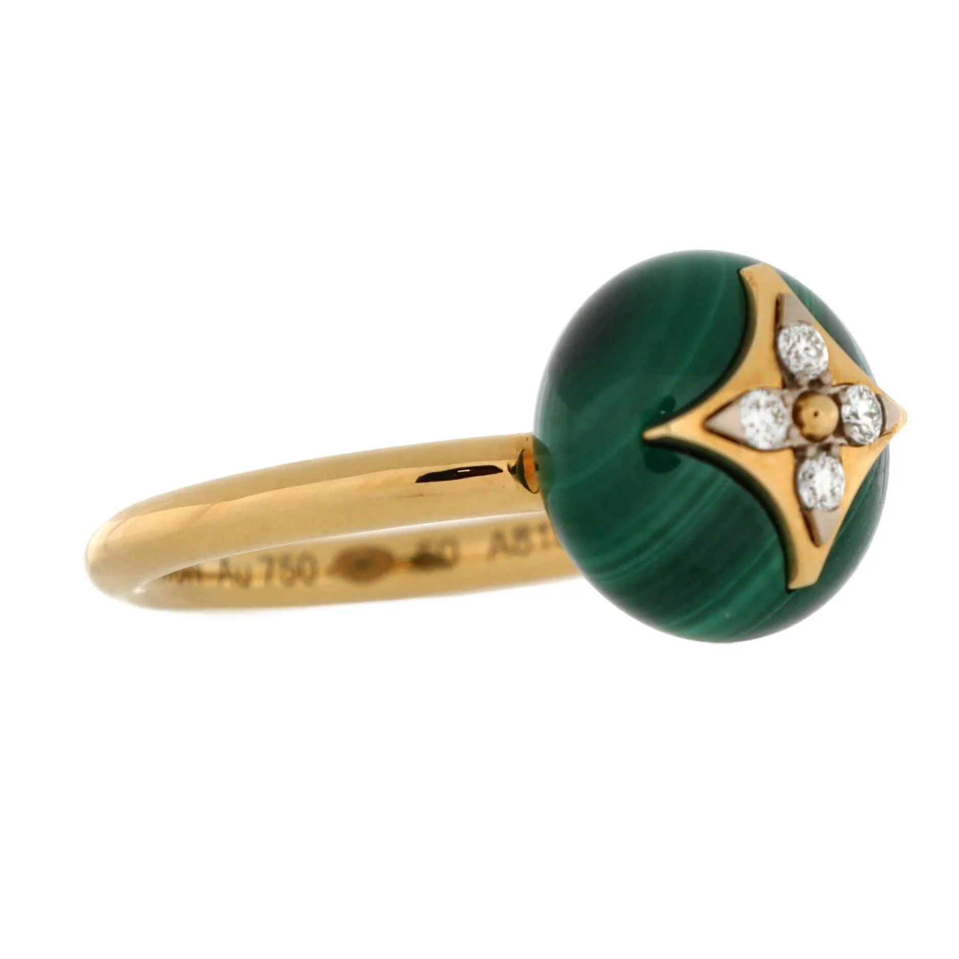 B Blossom Ring 18K Yellow Gold and 18K White Gold with Malachite and Diamonds